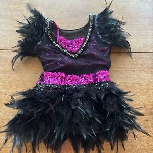 Black and Fuchsia Feather Sequin Dance Costume by